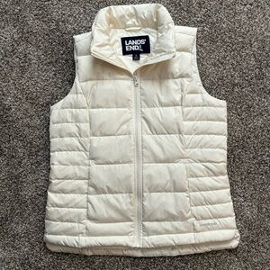 Lands’ End puffer puffy vest off white cream women’s small 4-6